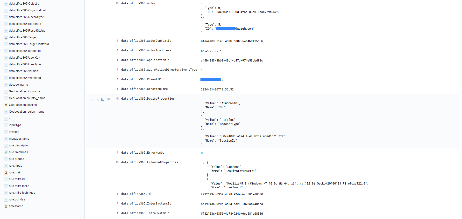Office 365 events visualization option – Expand alert