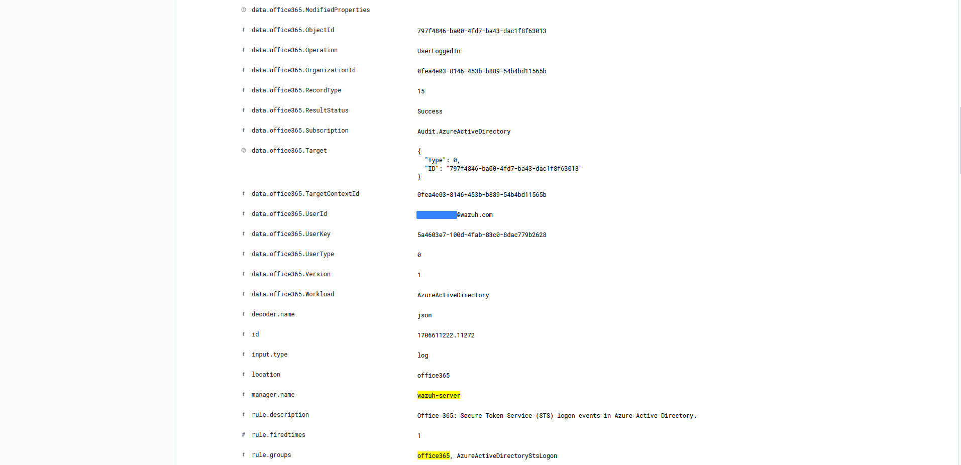 Office 365 events visualization option – Expand alert