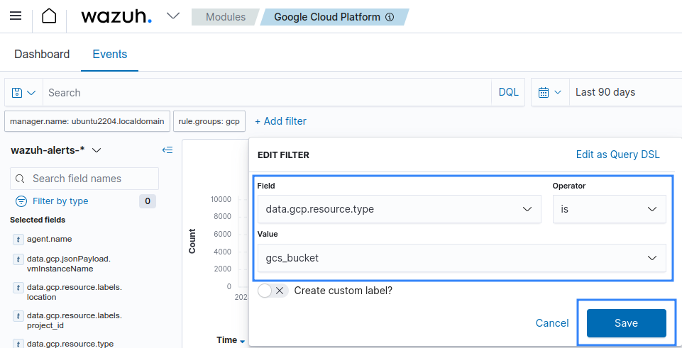 Filter Google Cloud storage and usage logs – Resource type