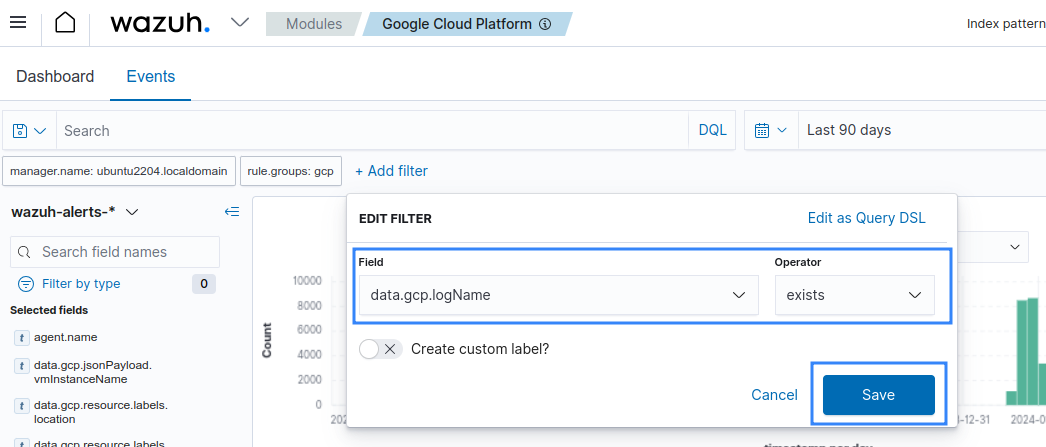 Set logname filter