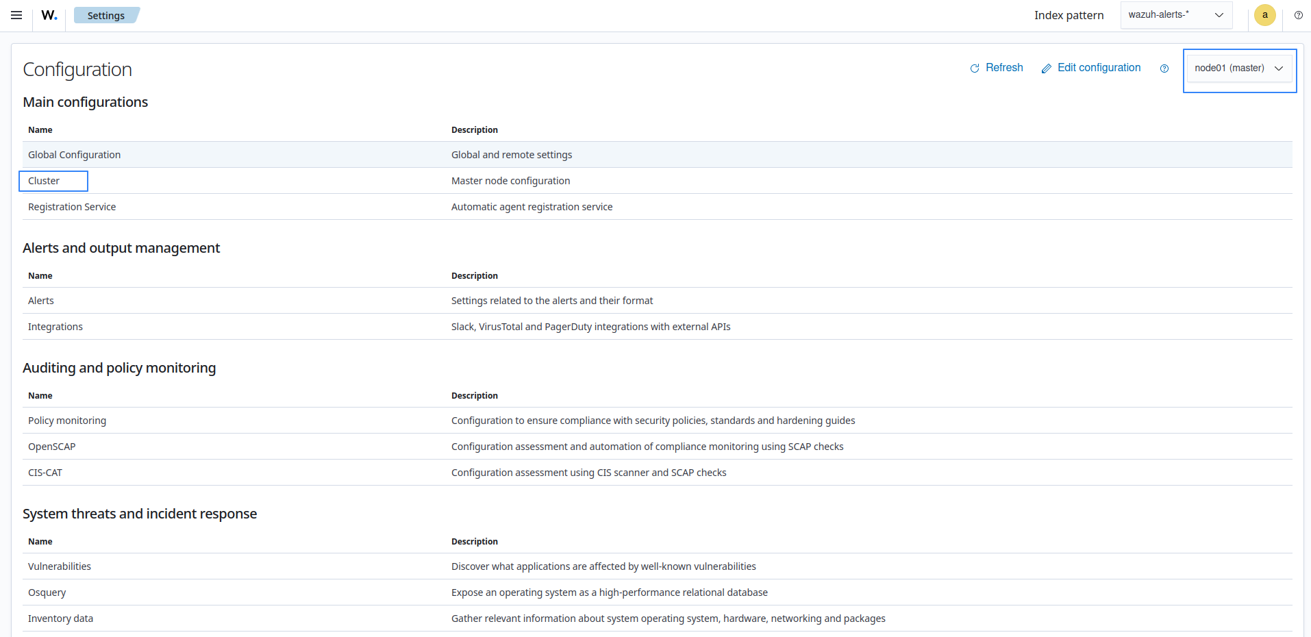 Cluster node configuration