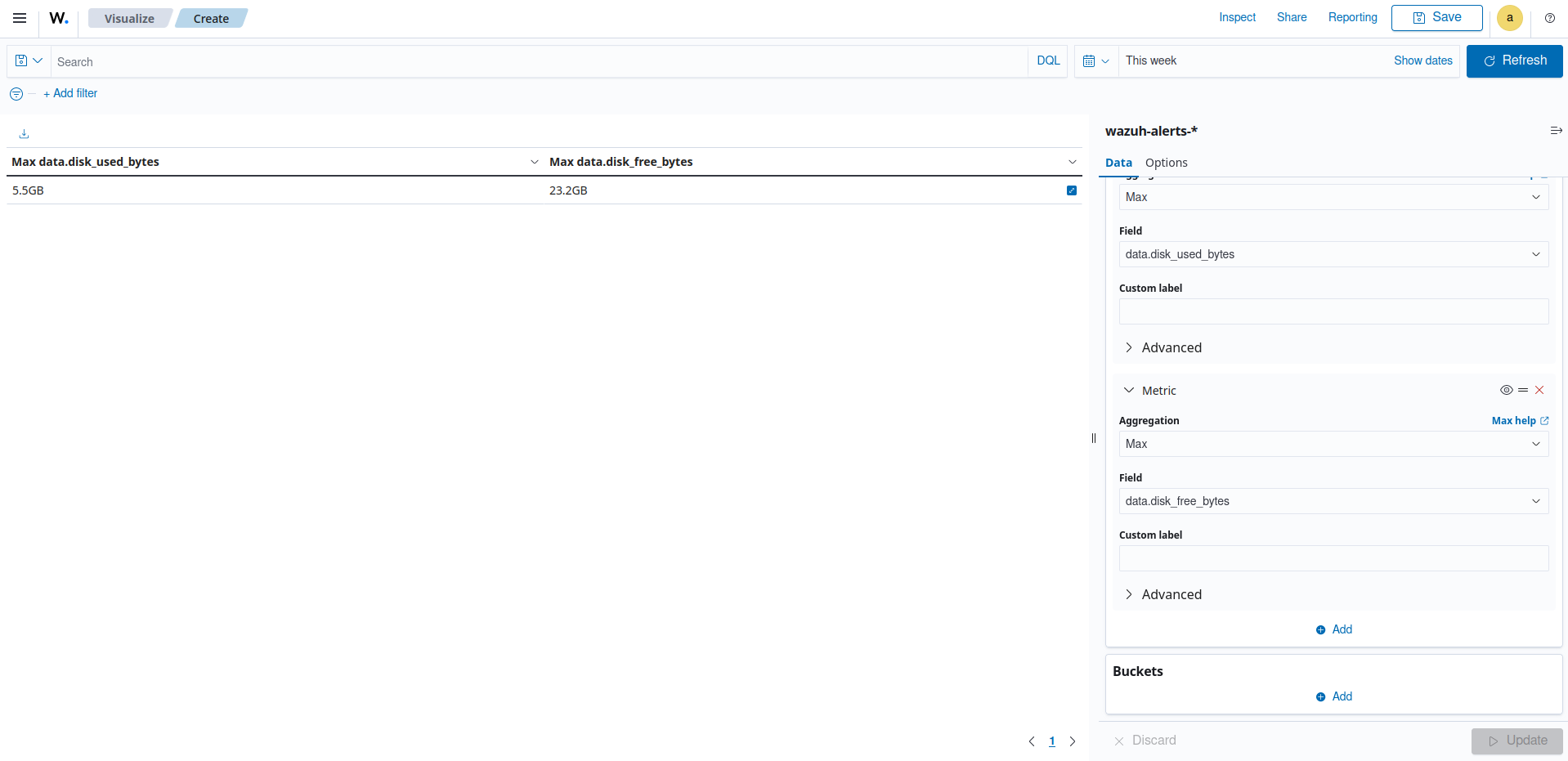 Create data table visualization – Update button