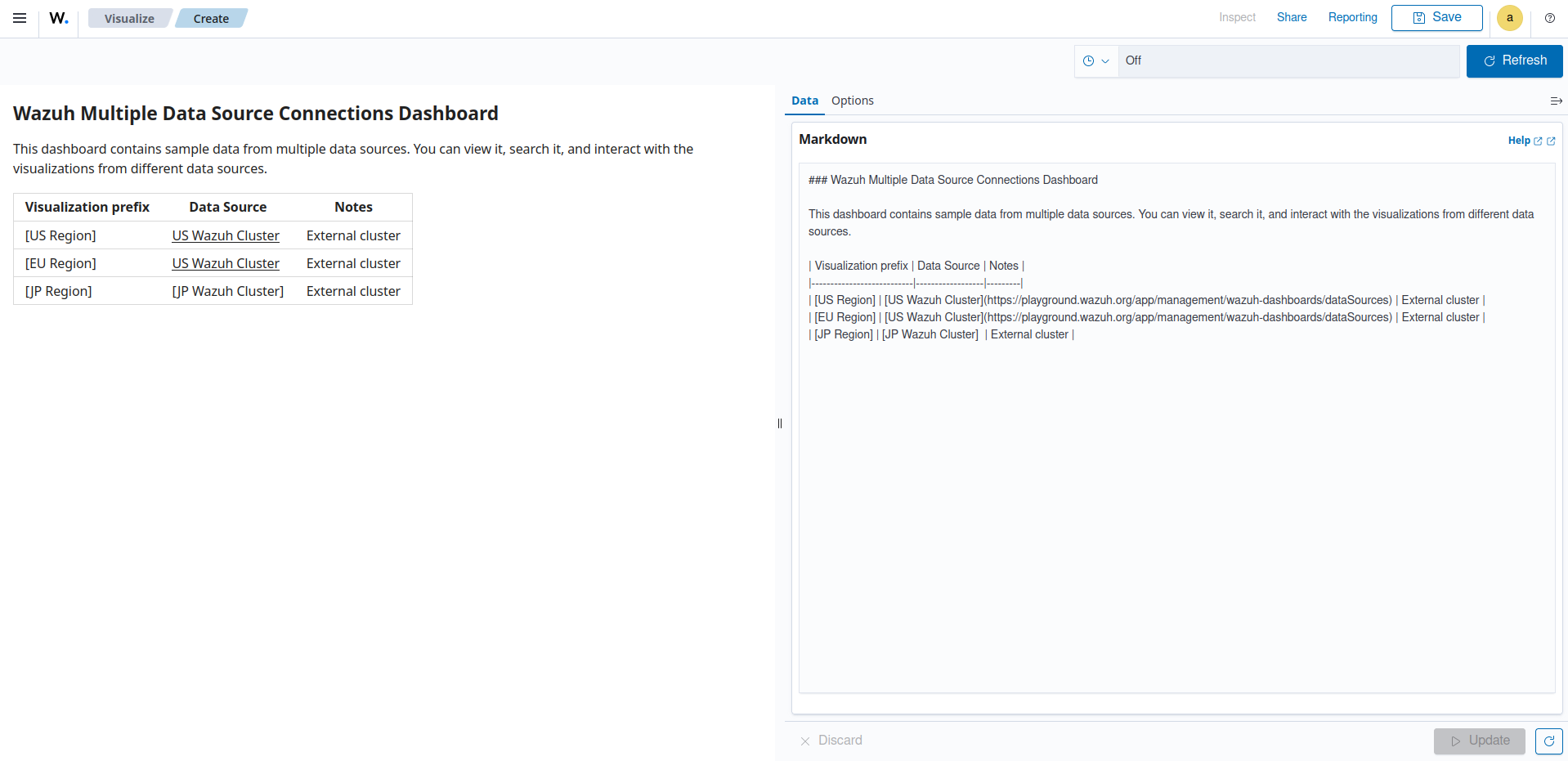 Create markdown visualization – Update button
