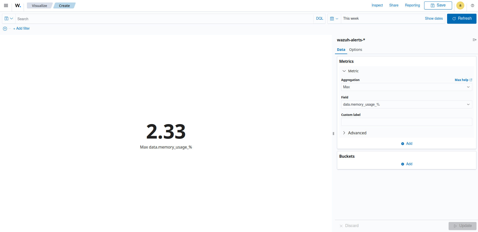 Create metric visualization – Update button