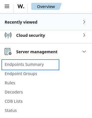 Wazuh dashboard Endpoints Summary menu option