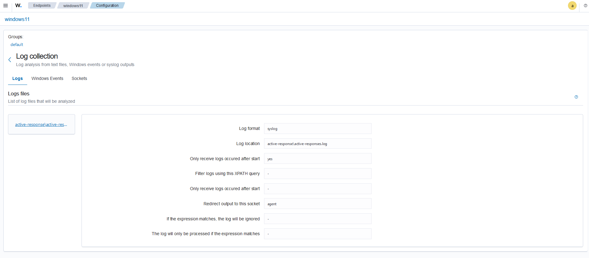 Log collection configuration