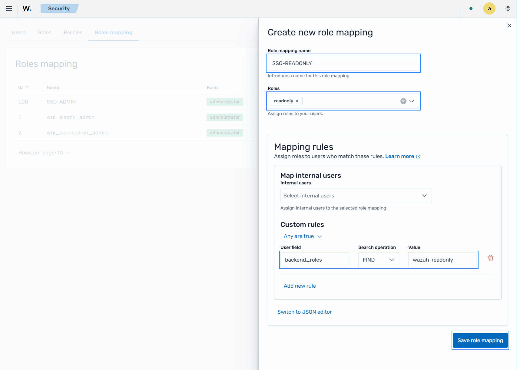 Create Wazuh role mapping