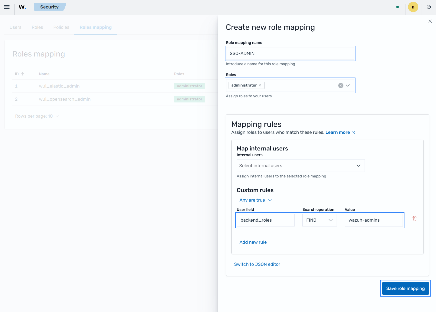 Create Wazuh role mapping