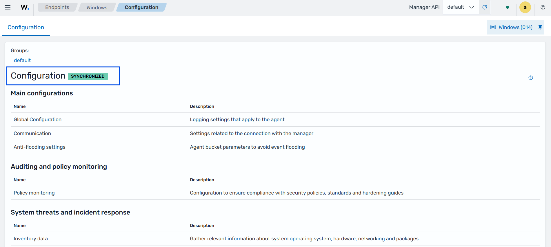 Wazuh agent configuration synchronized