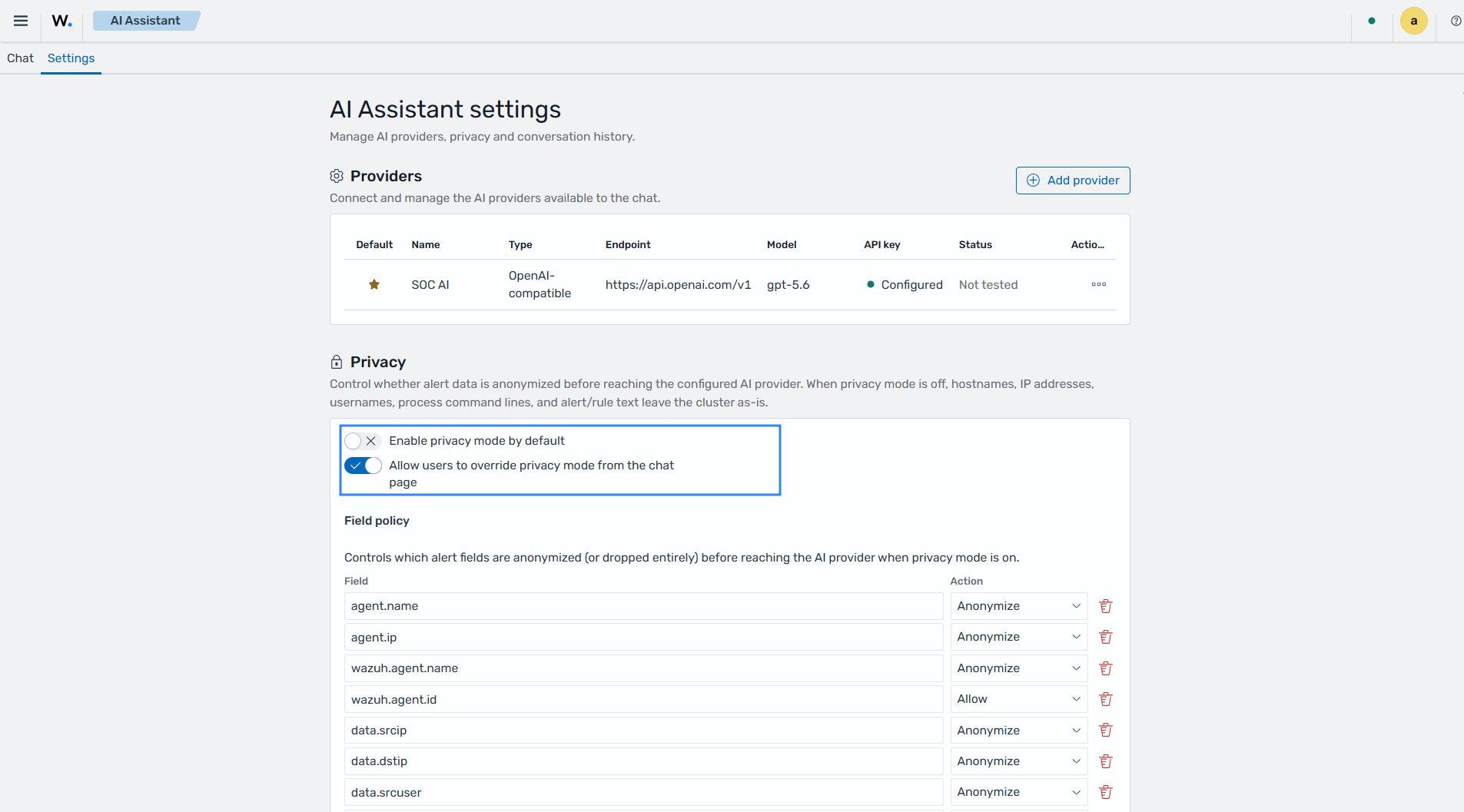 Configure the AI Assistant privacy settings