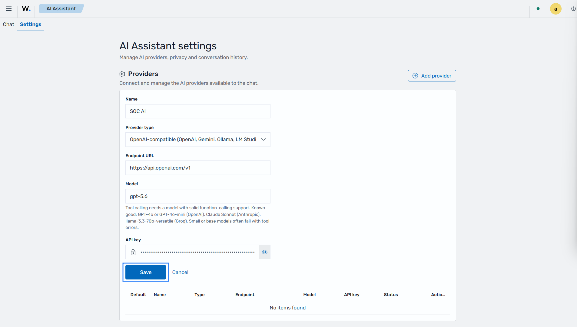 Configure the AI Assistant provider