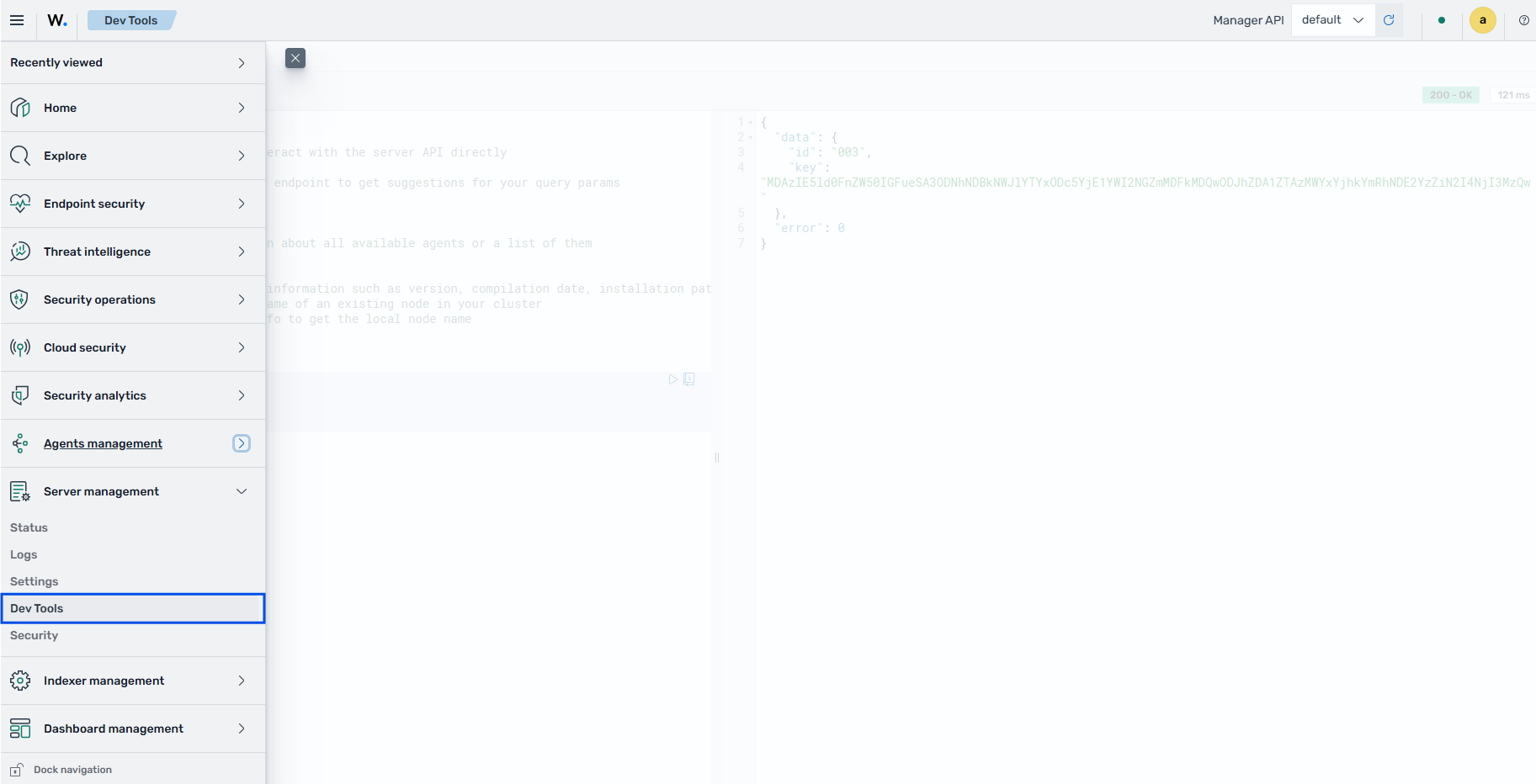 Wazuh dashboard Dev Tools