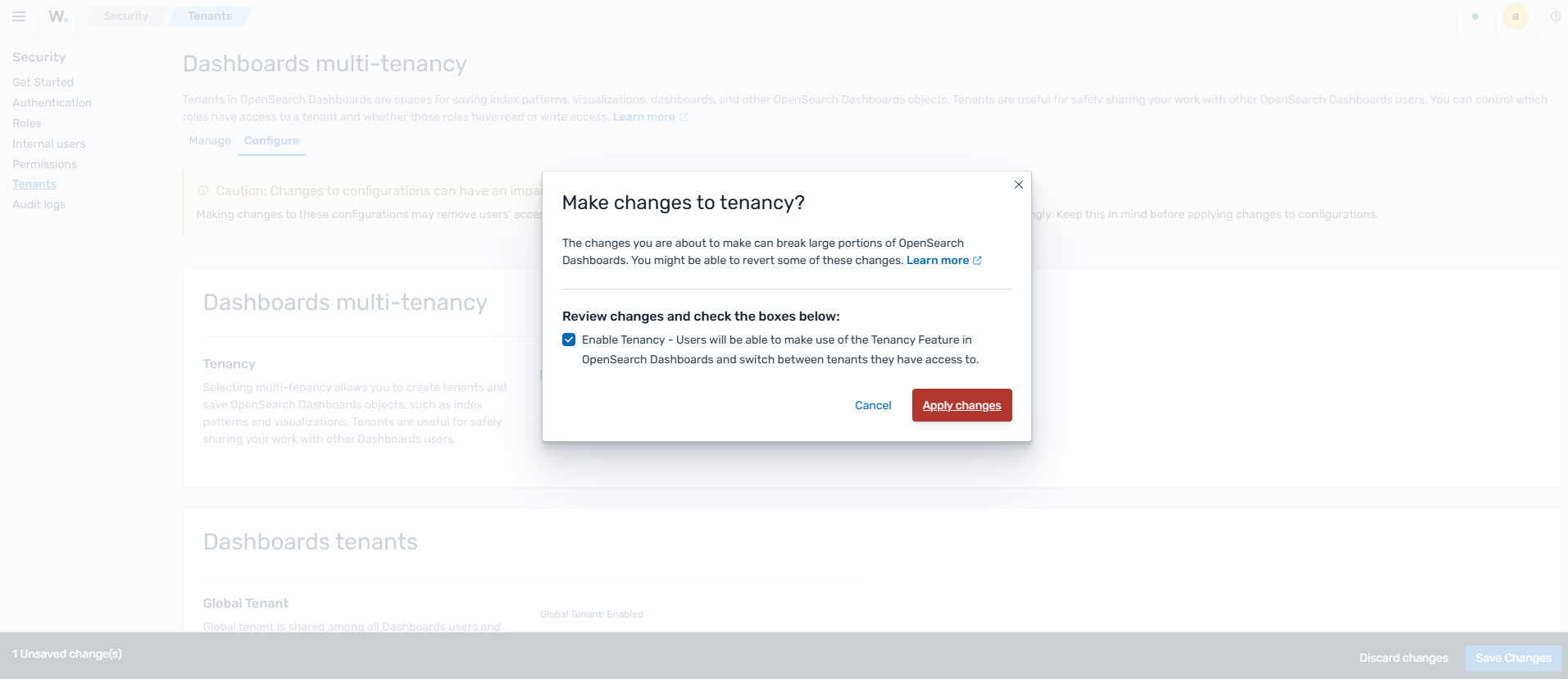 Apply tenancy changes