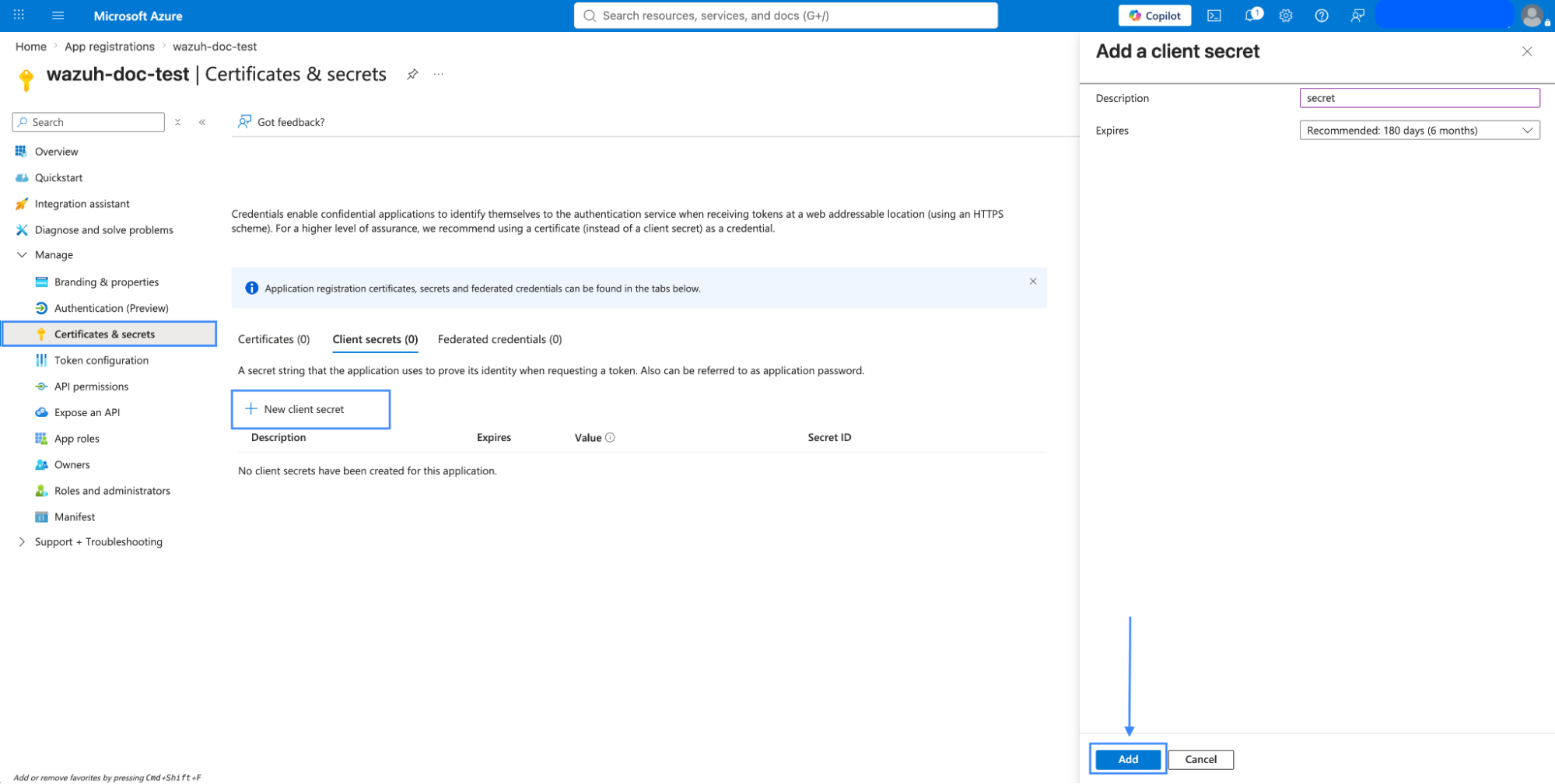 Azure certificates and secrets