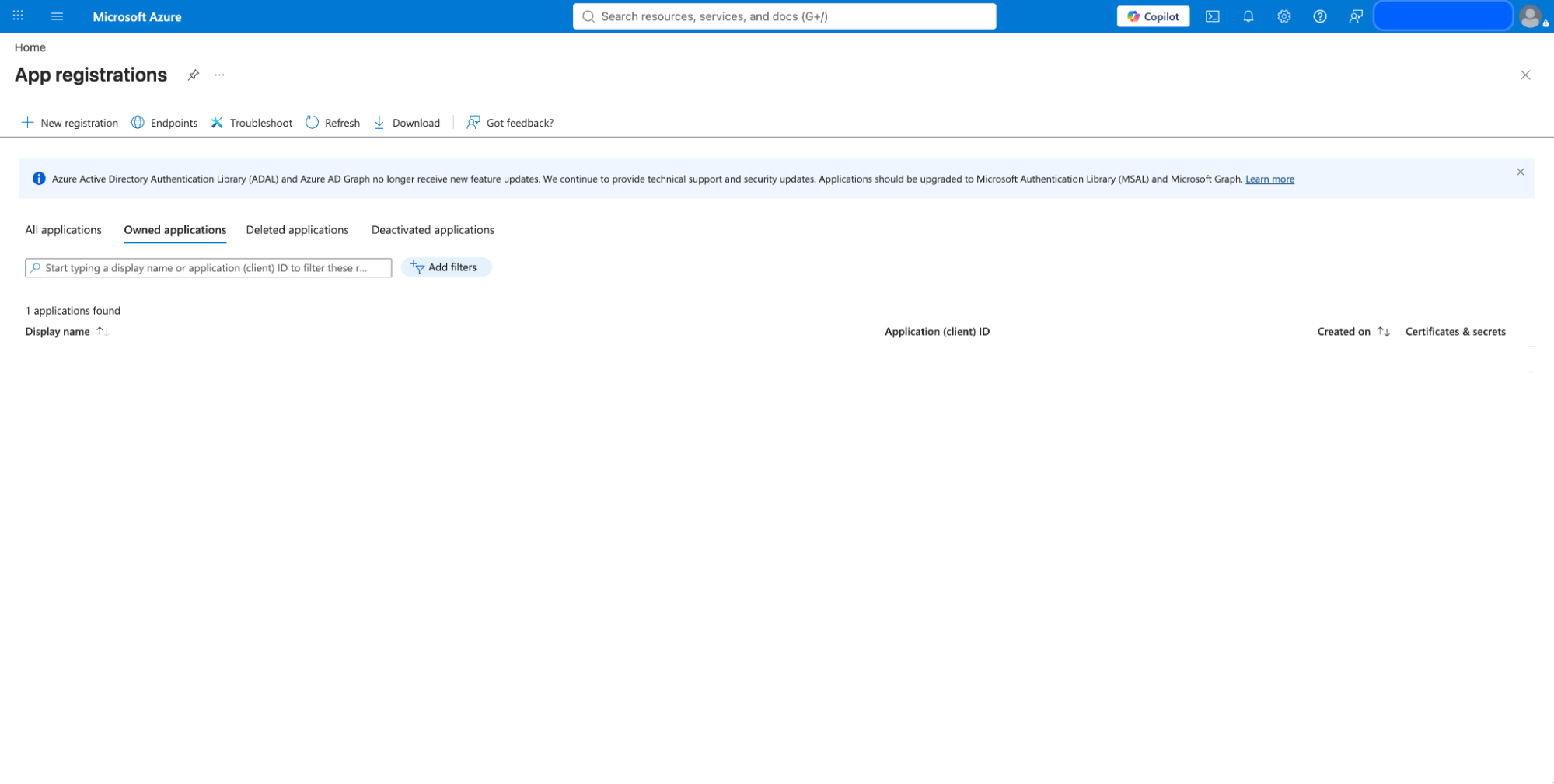 Azure new app registration