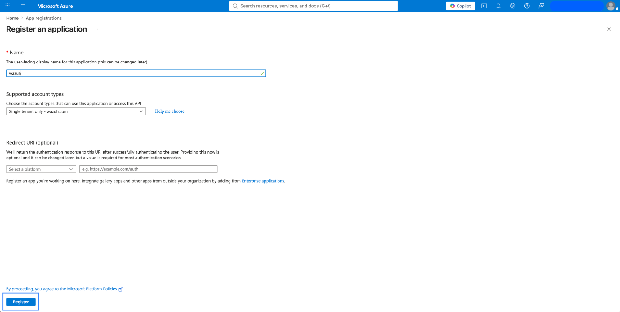 Azure – Register app