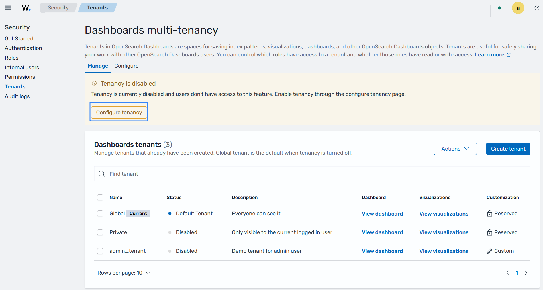 Configure tenancy