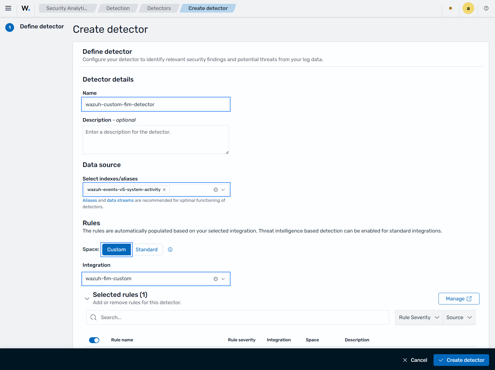 Create detector 1