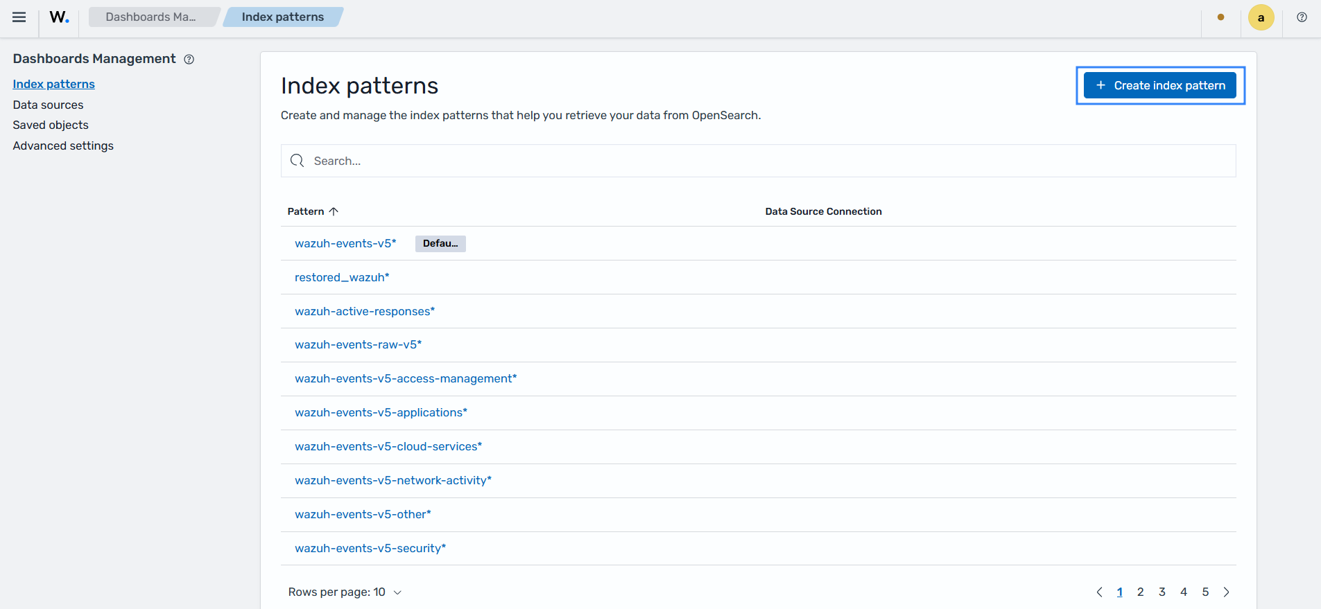 Create an index pattern