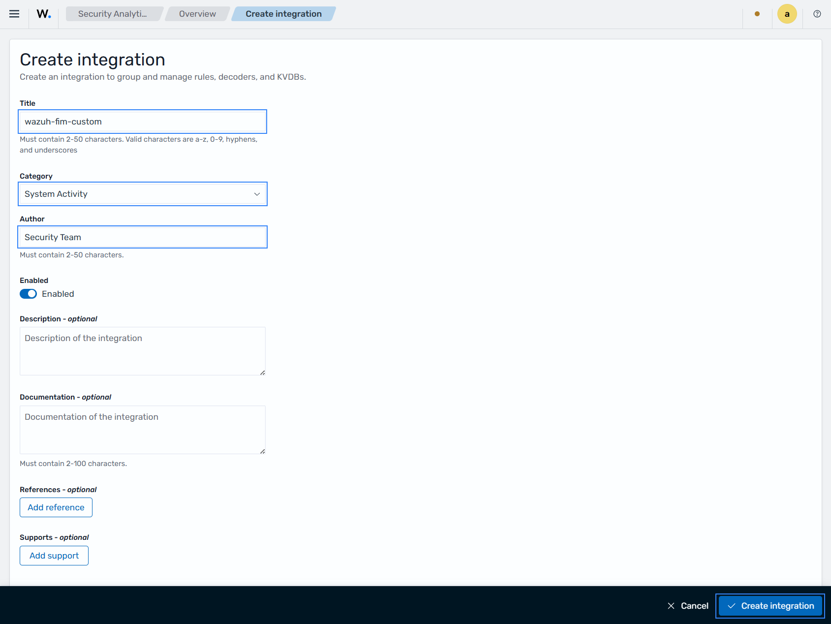 Create integration