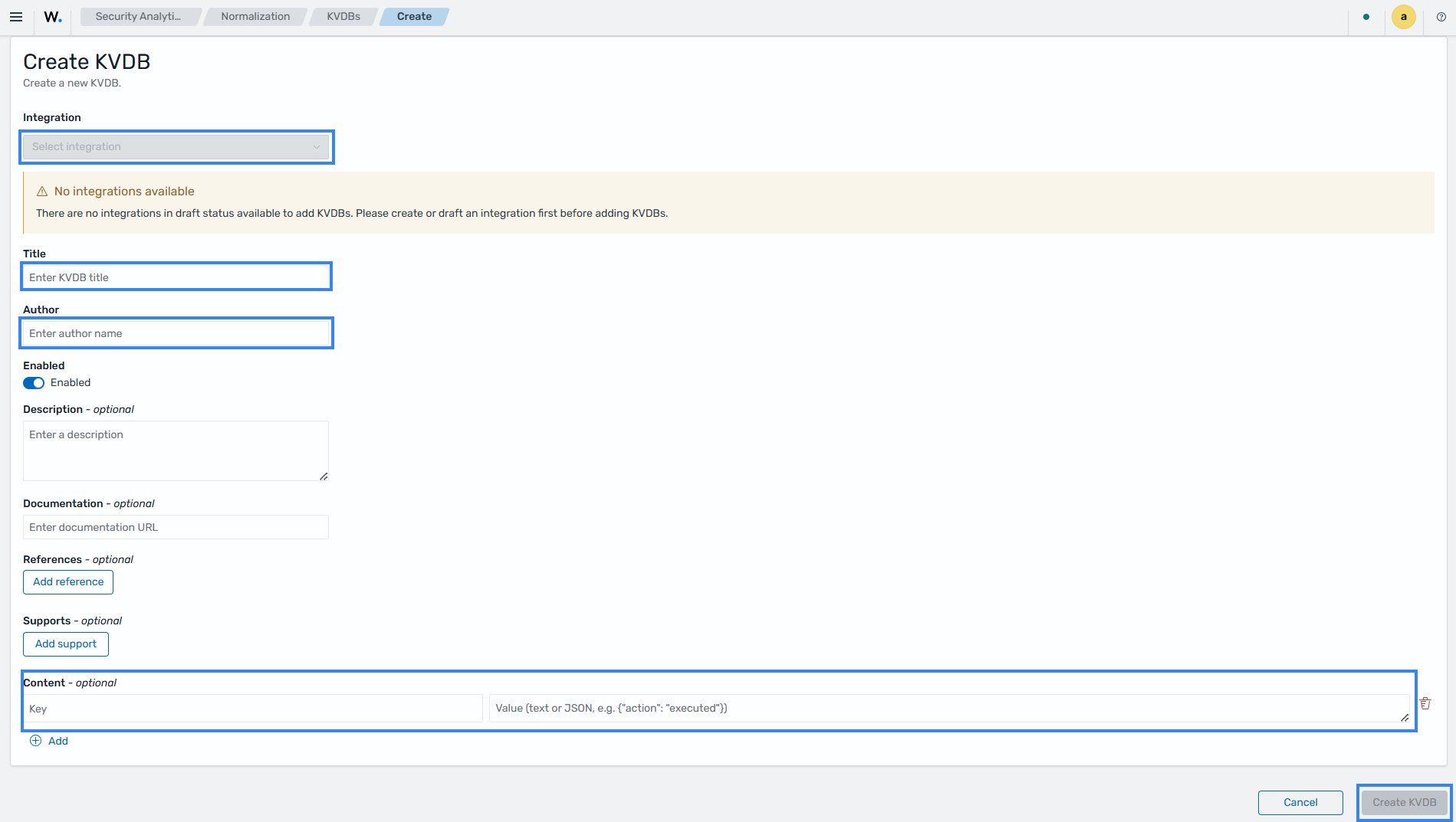 Create KVDB