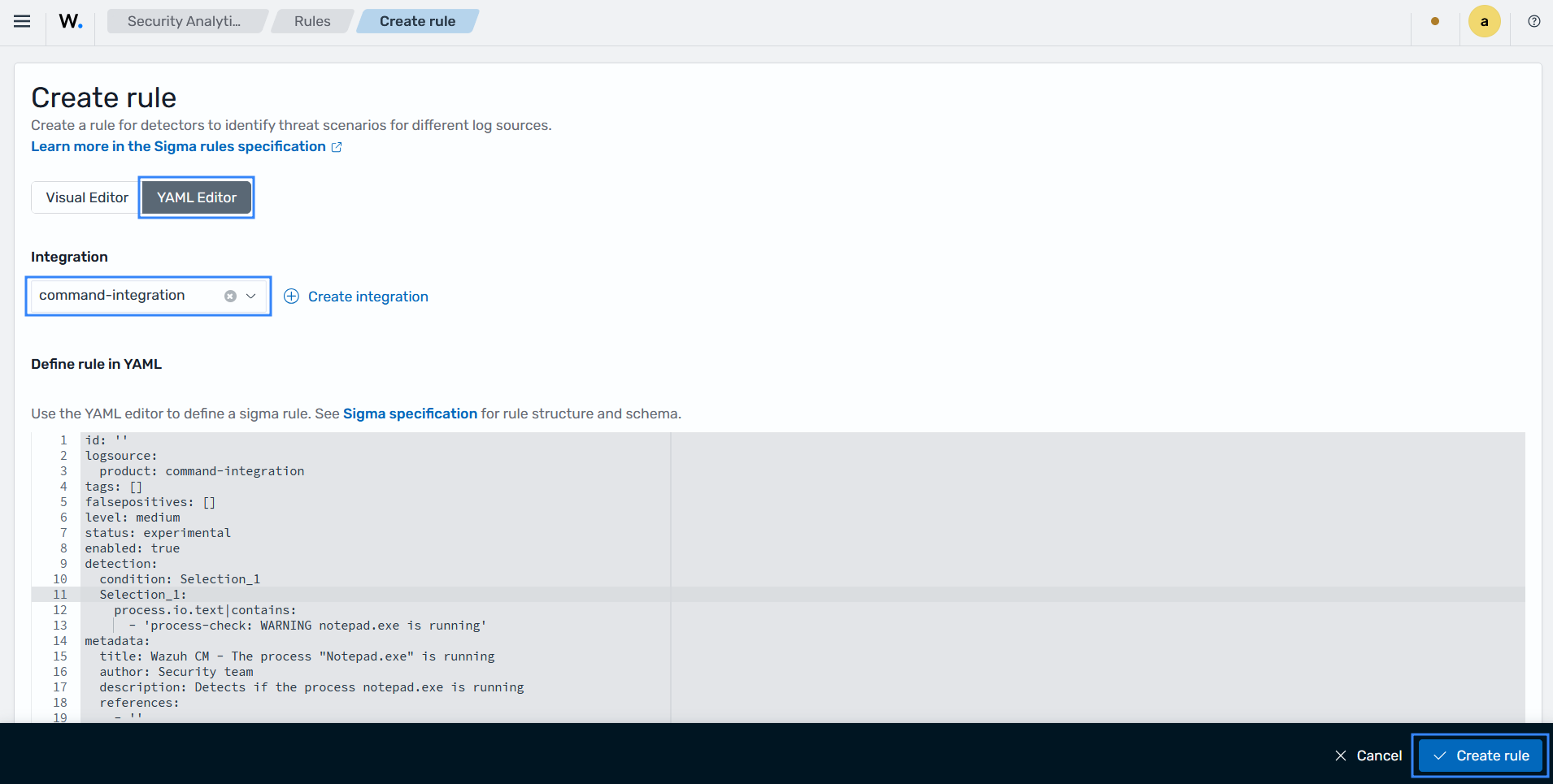 Creating a detection rule
