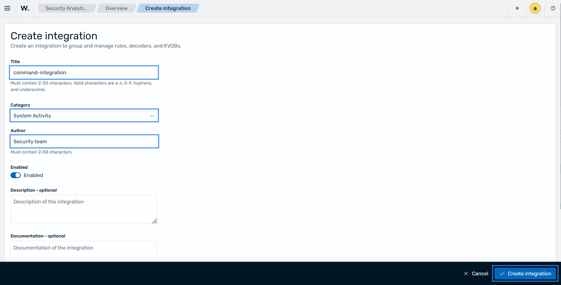 Creating an integration