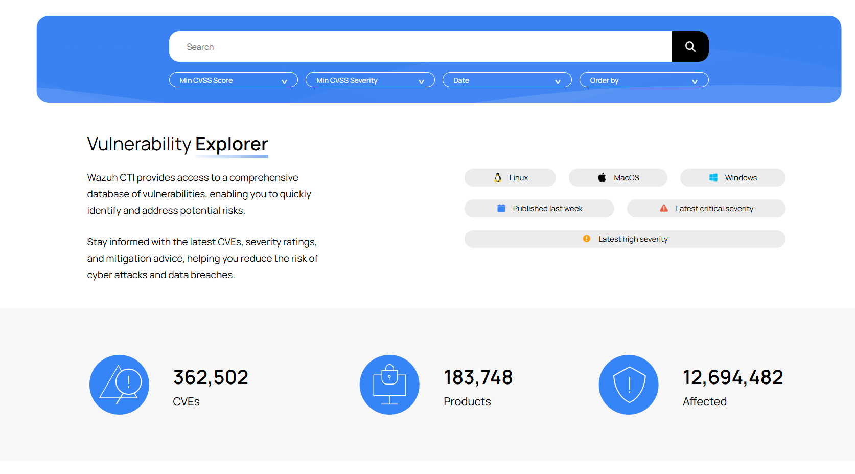 Wazuh CTI website landing page top