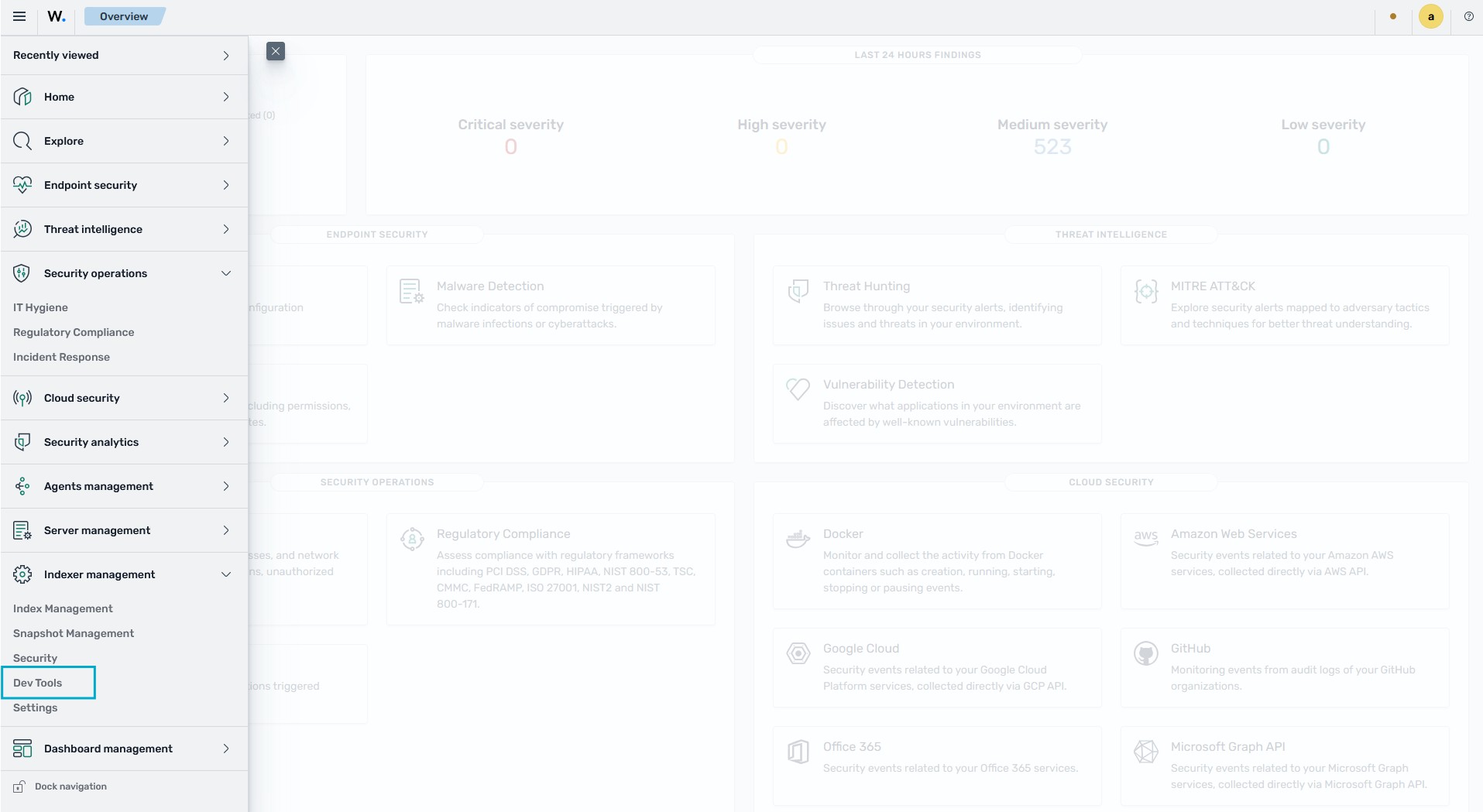Indexer management > Dev Tools