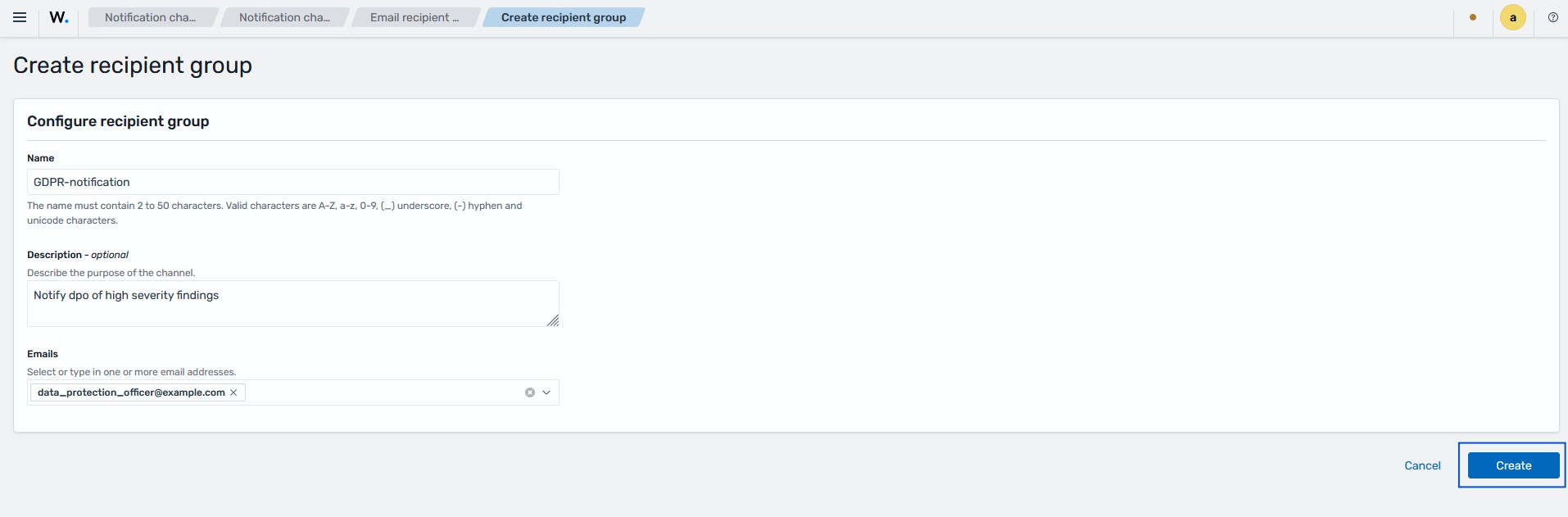 Configure the recipient group