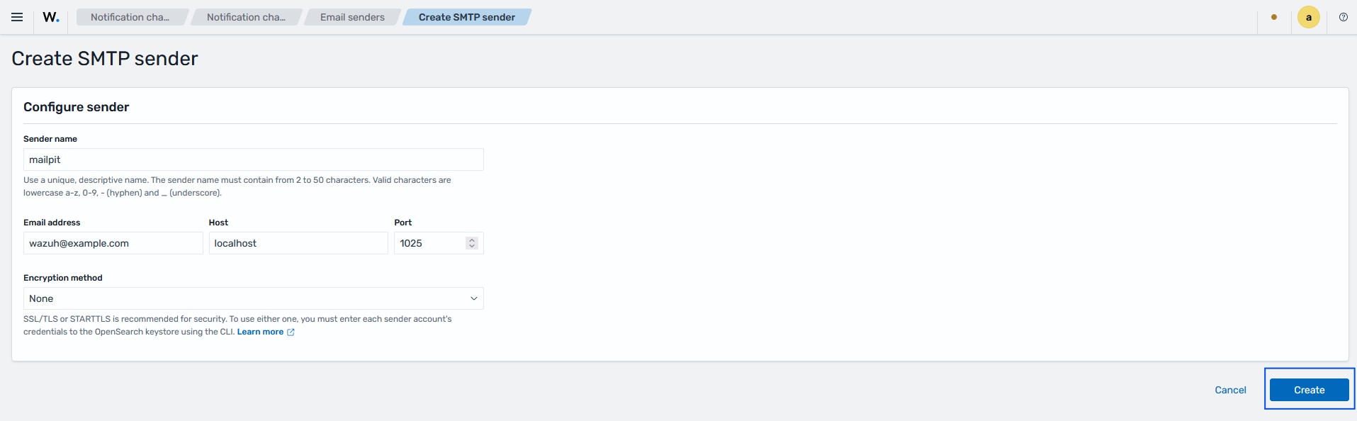 Configure the SMTP sender