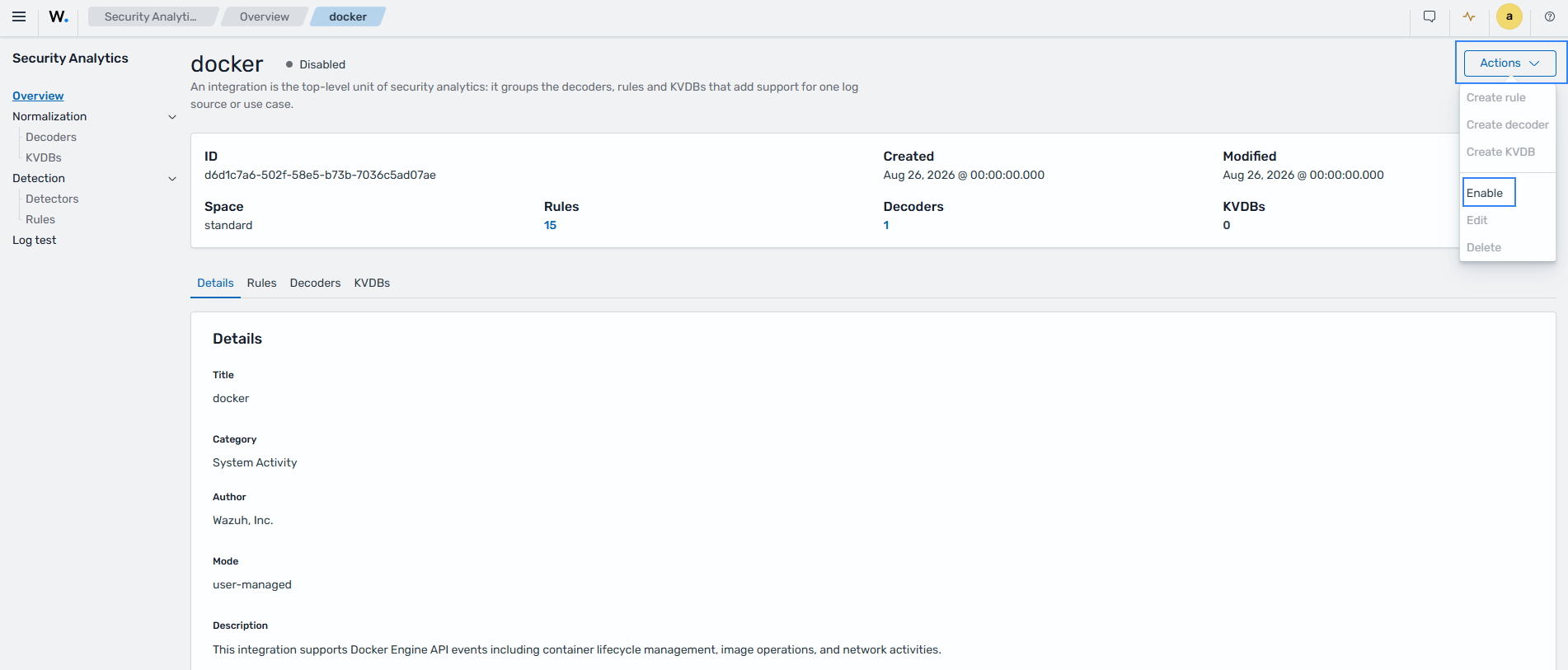 Enable the Wazuh Docker integration