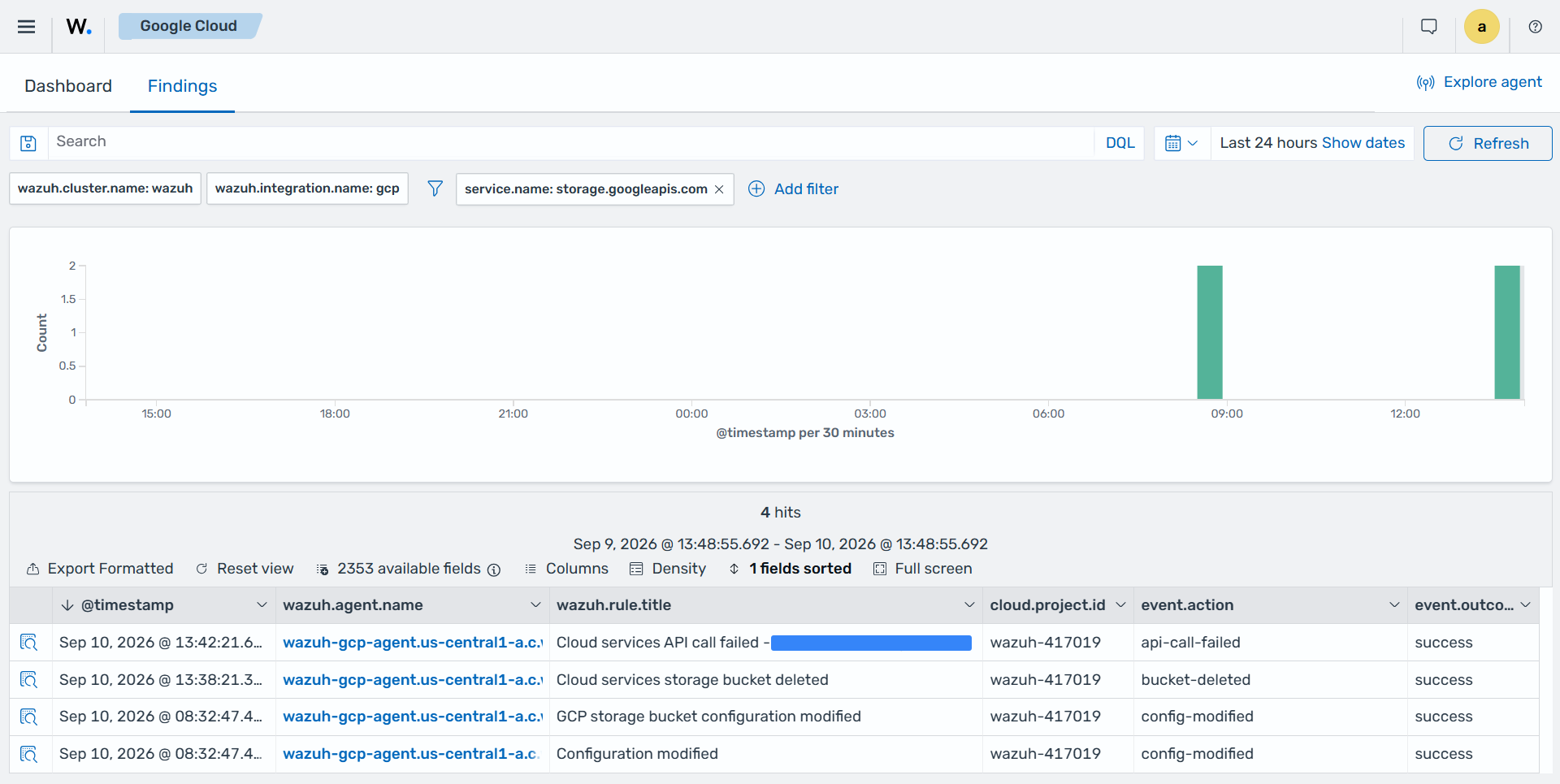 Filter Google Cloud Storage events by service name