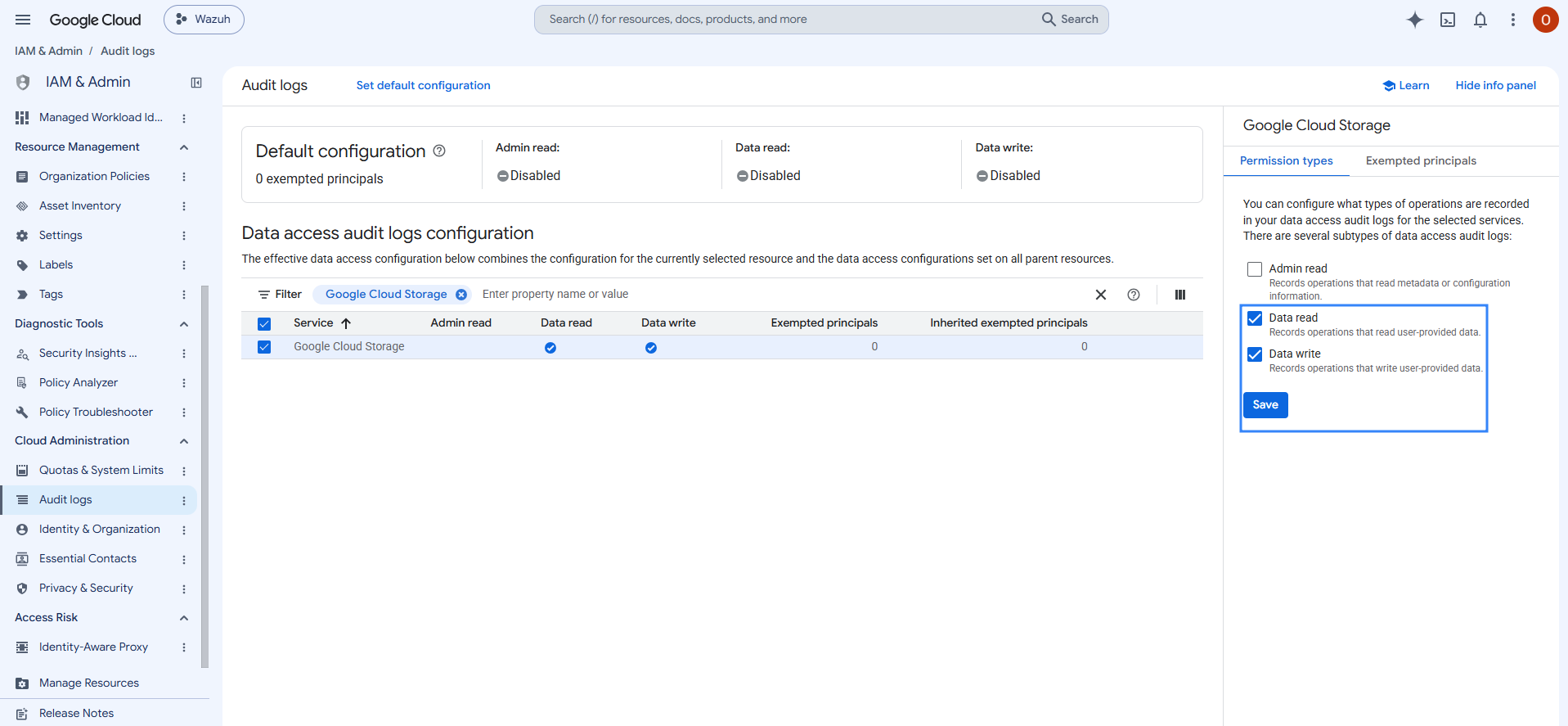 Enable Data Access audit logs for Google Cloud Storage
