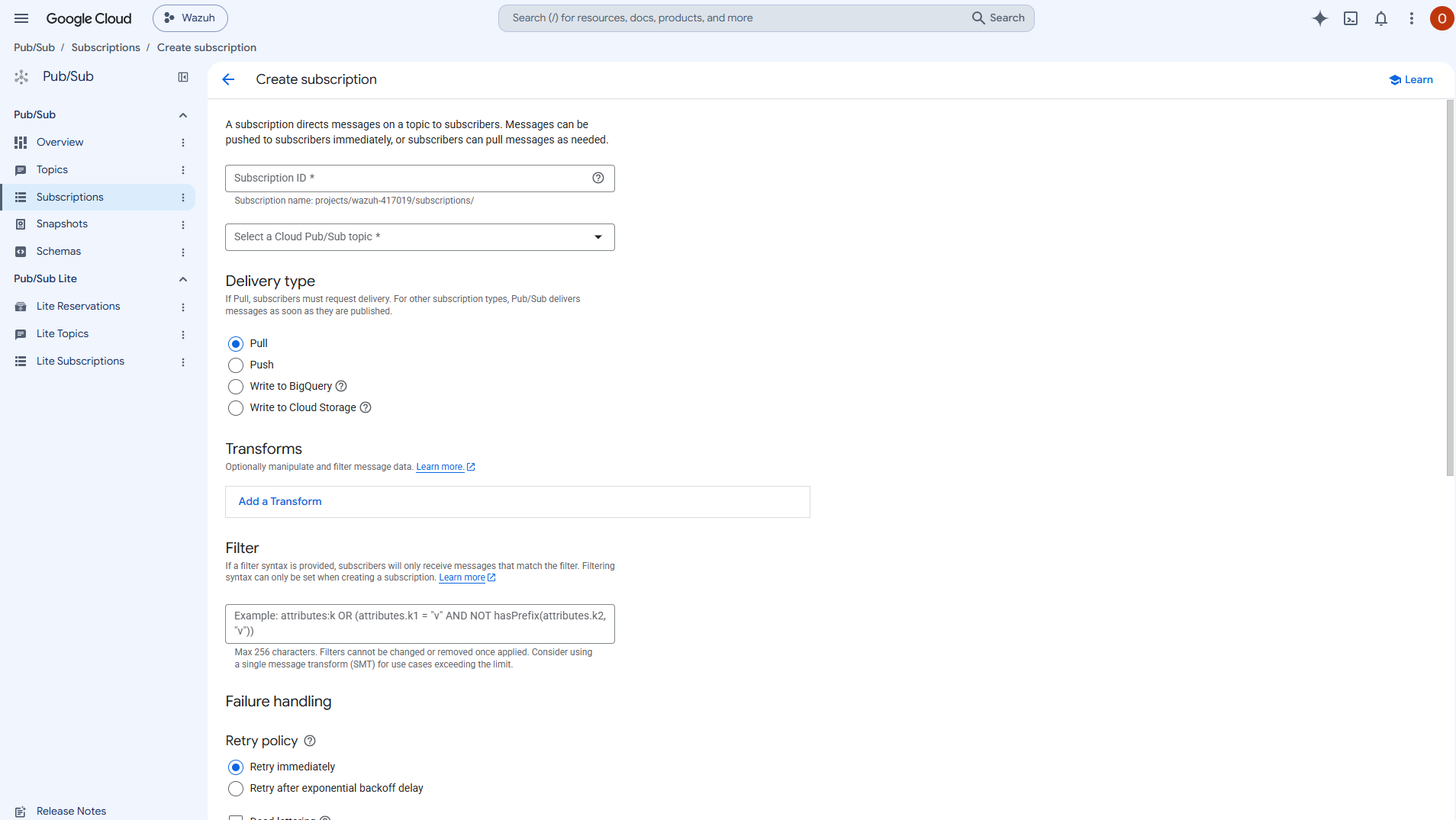 Create subscription