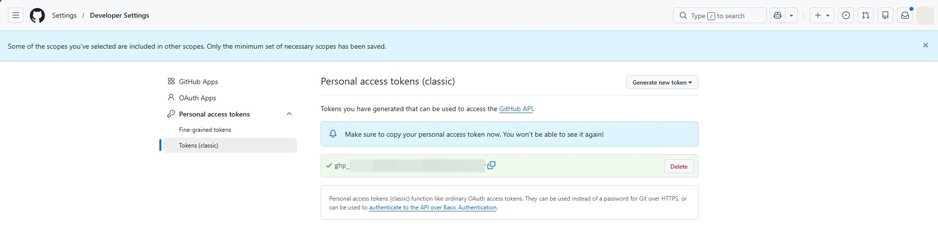 Copy generated token
