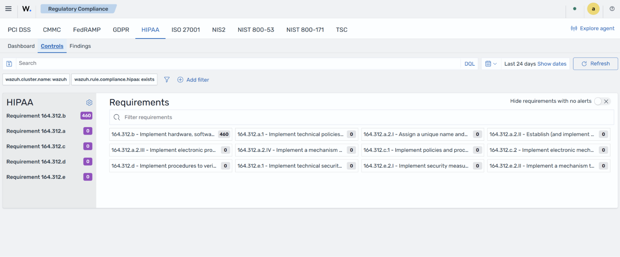 HIPAA Controls tab
