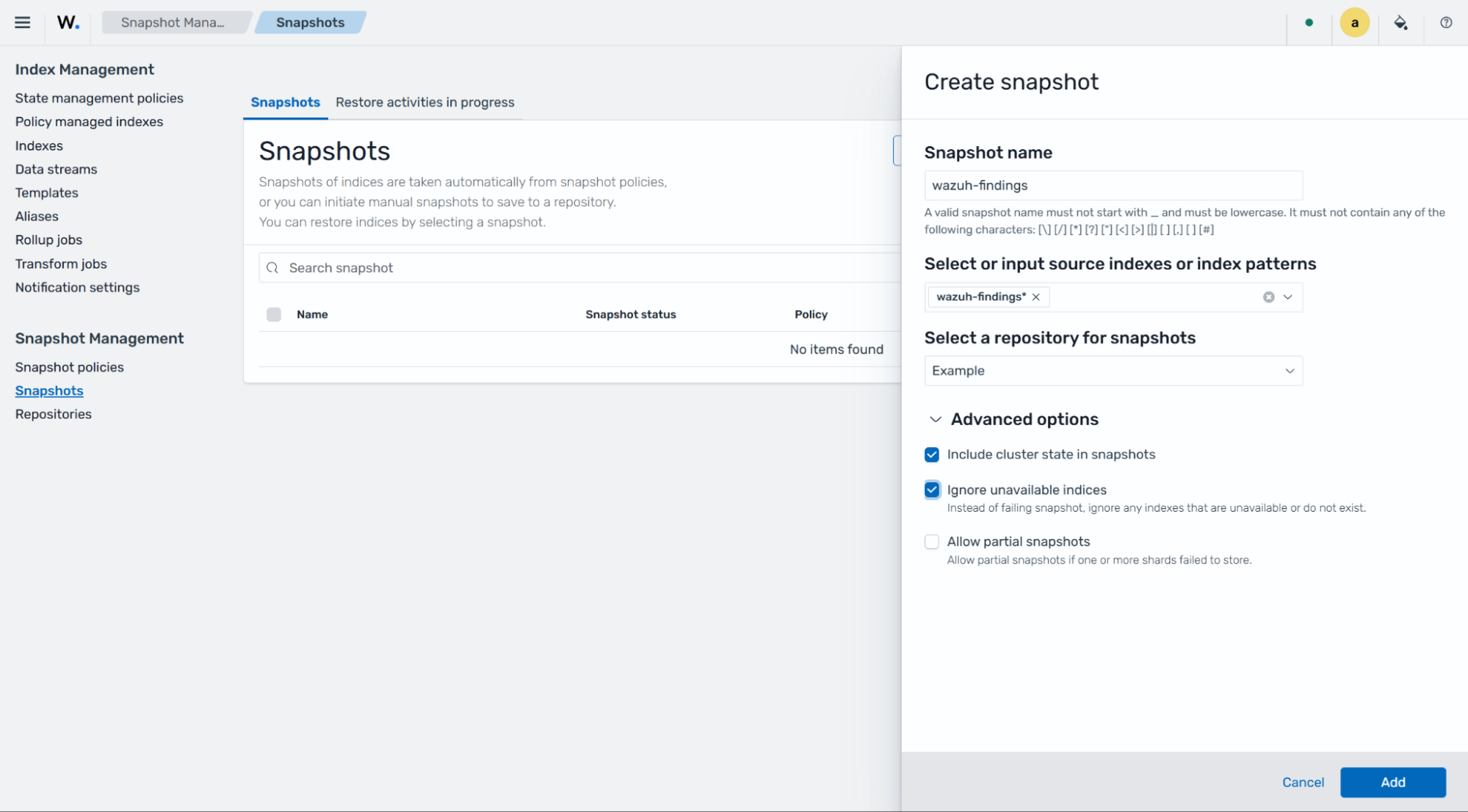 Include cluster state in snapshots option