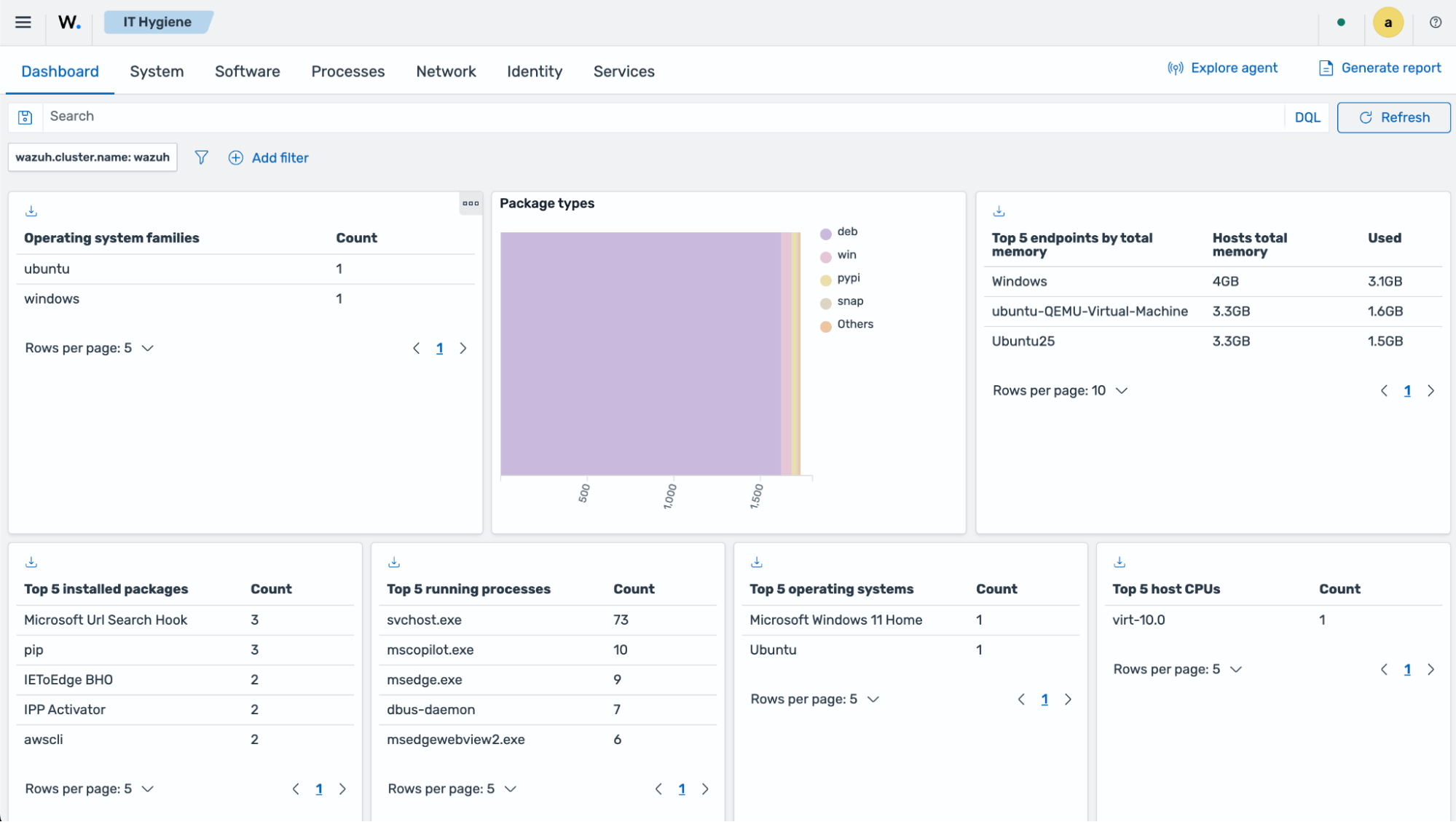 IT Hygiene dashboard - Packages and processes