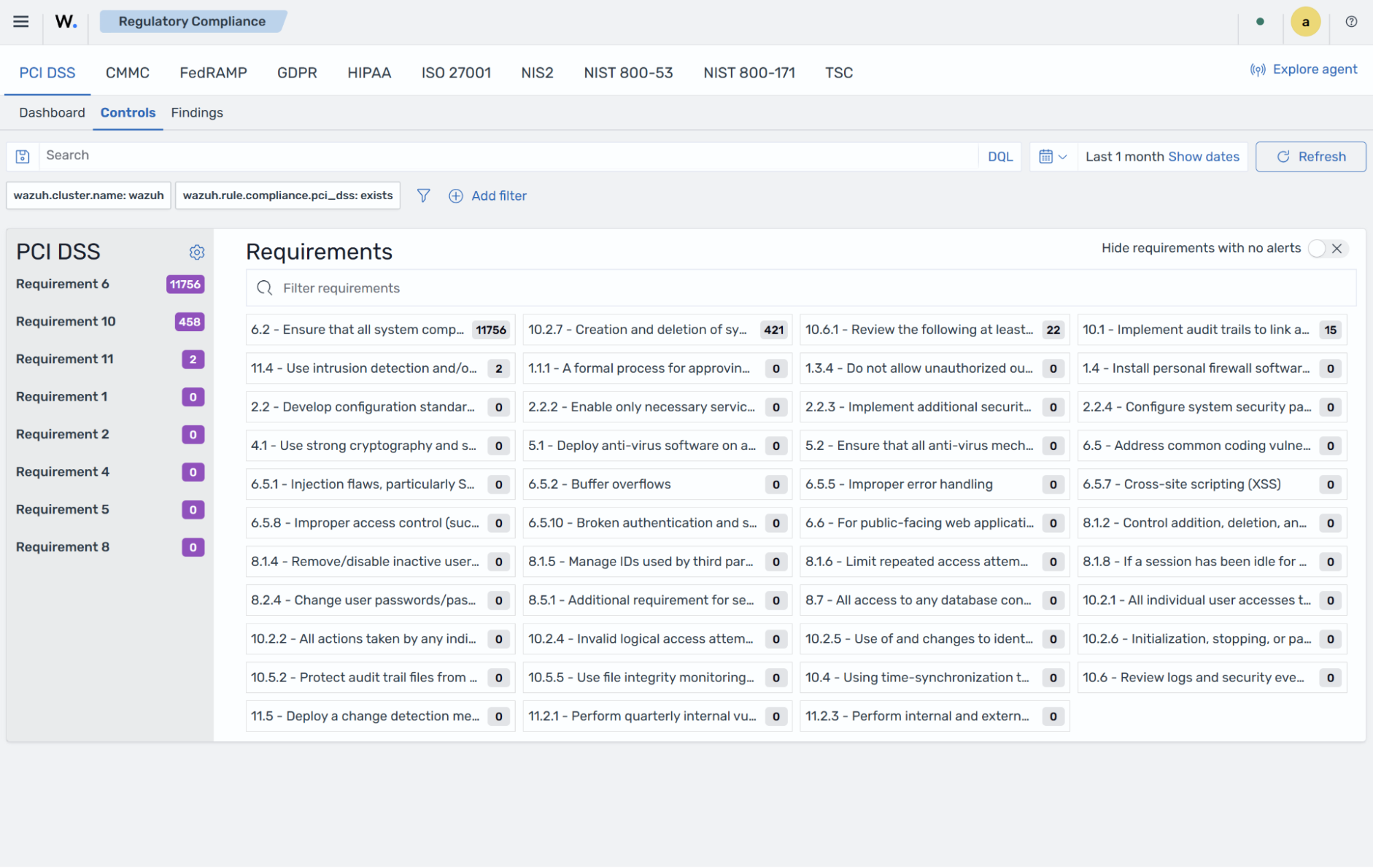 PCI DSS Controls tab