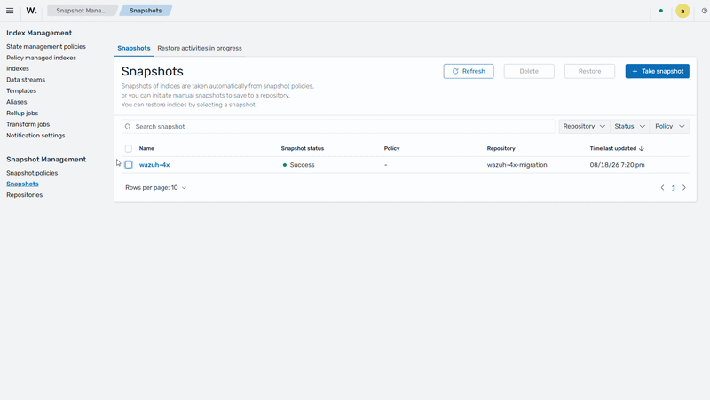 Restore the snapshot
