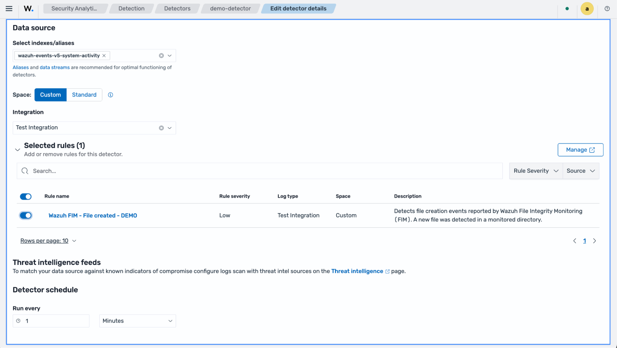 Configure the detector