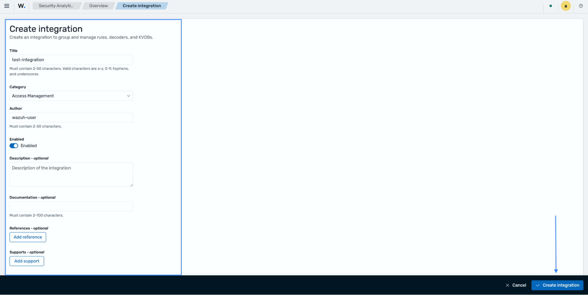 Create integration form