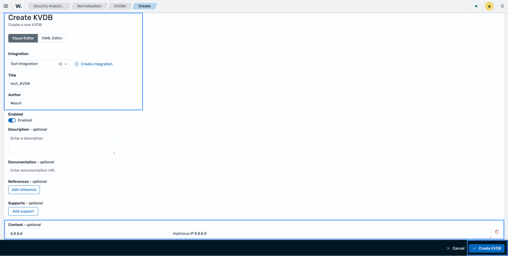 Create KVDB form