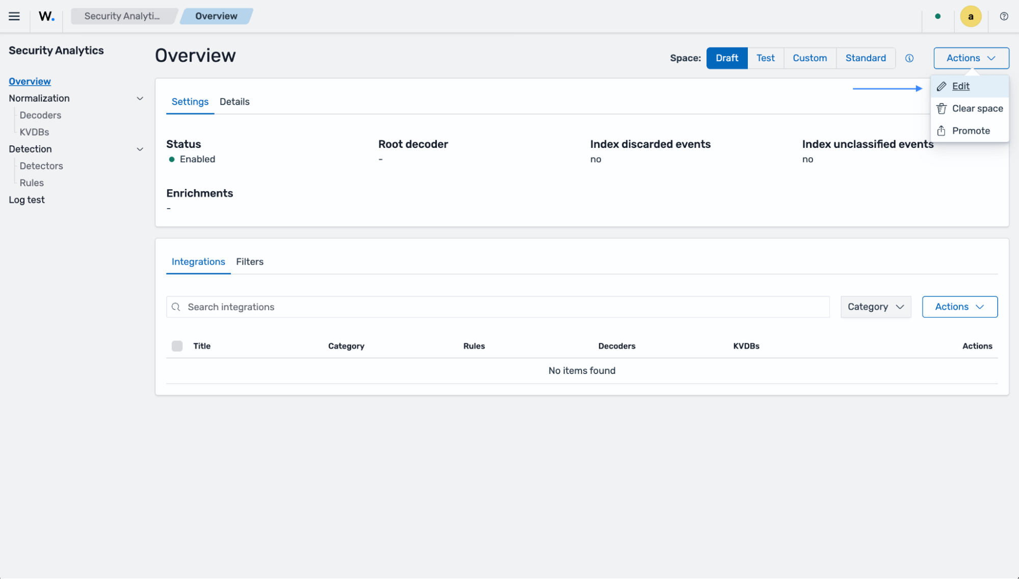 Edit a Security Analytics space