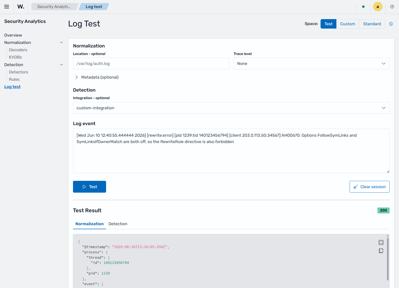 Log test normalization result