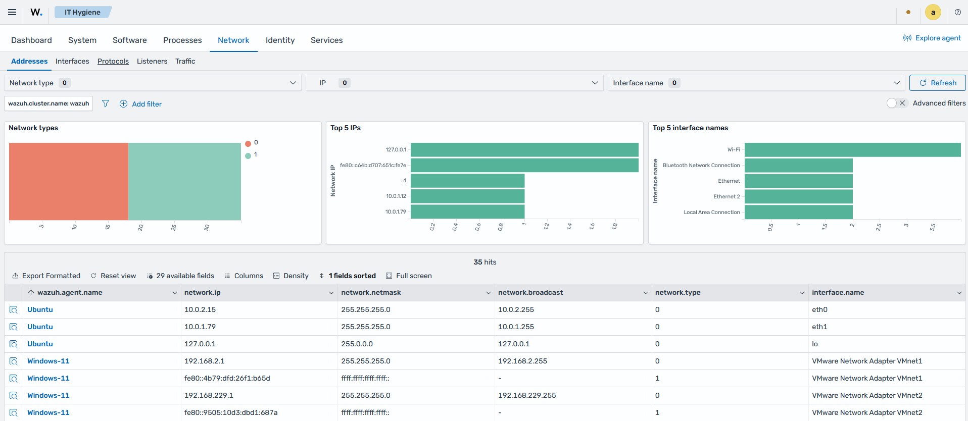 System inventory - Network Addresses