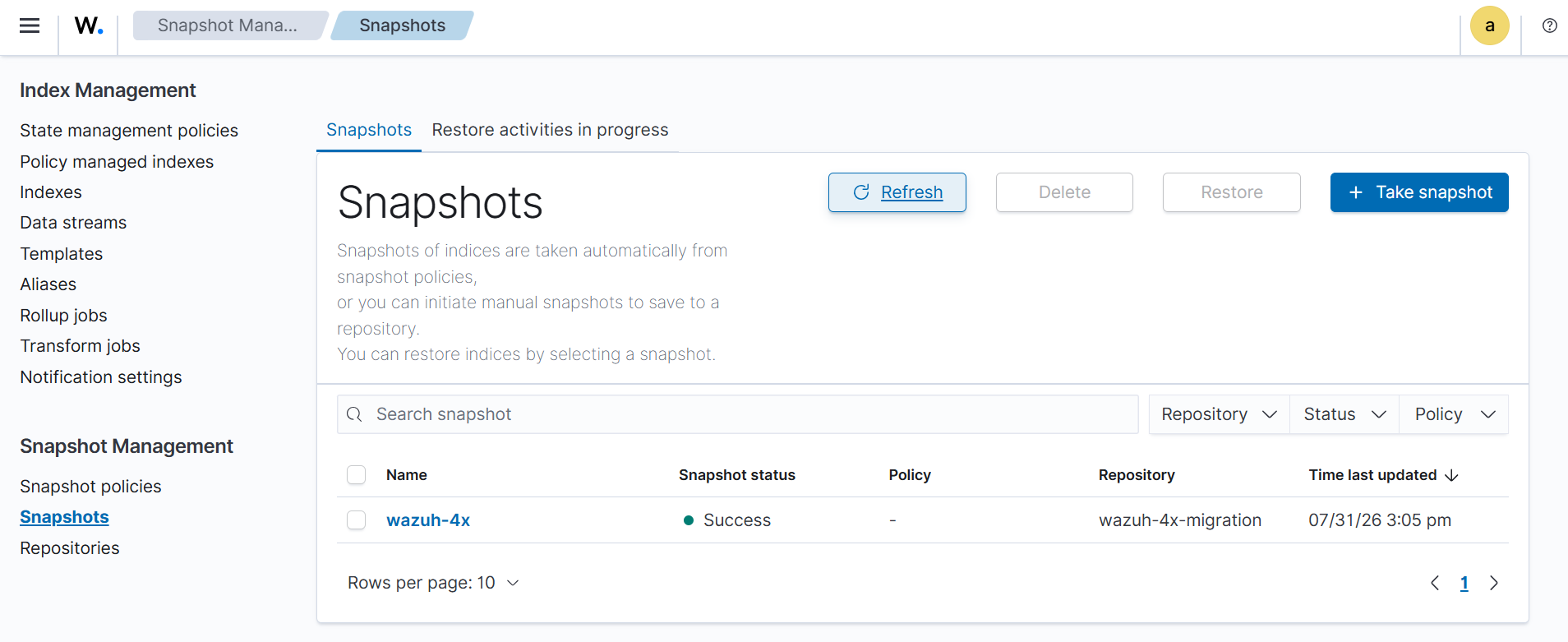 Select the snapshot repository