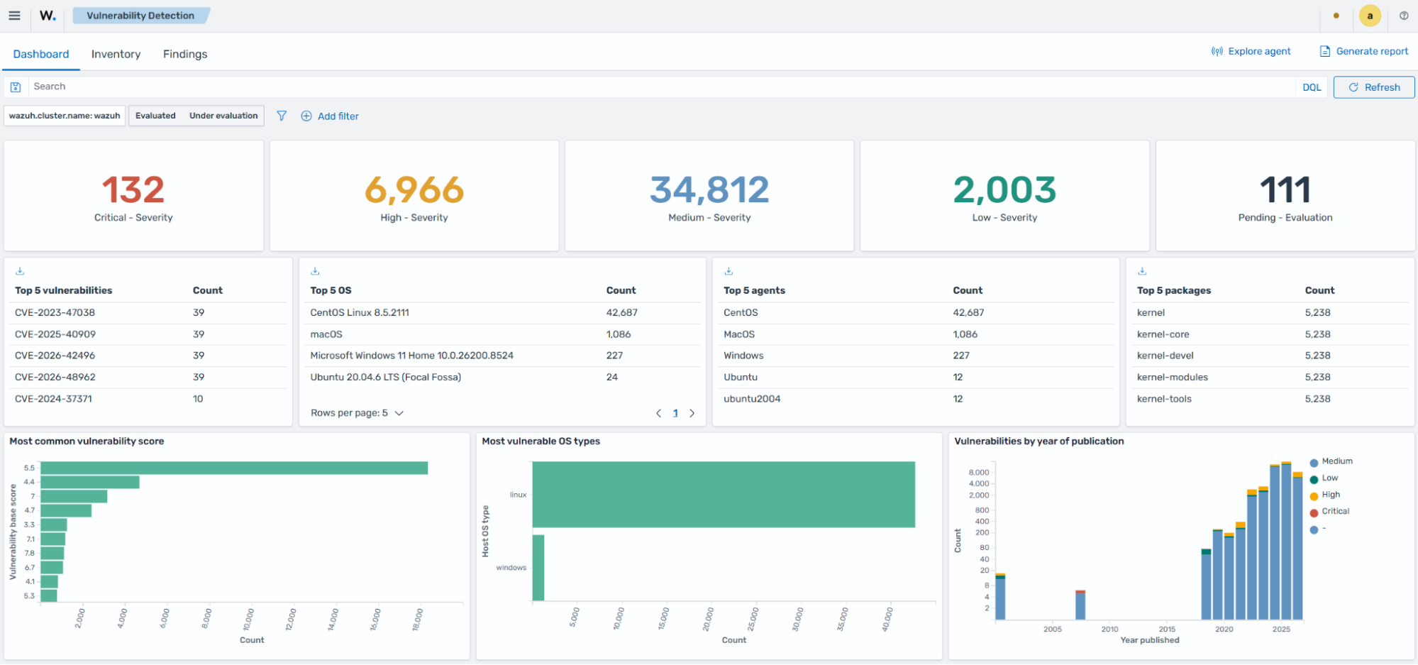 Vulnerability detection dashboard global summary