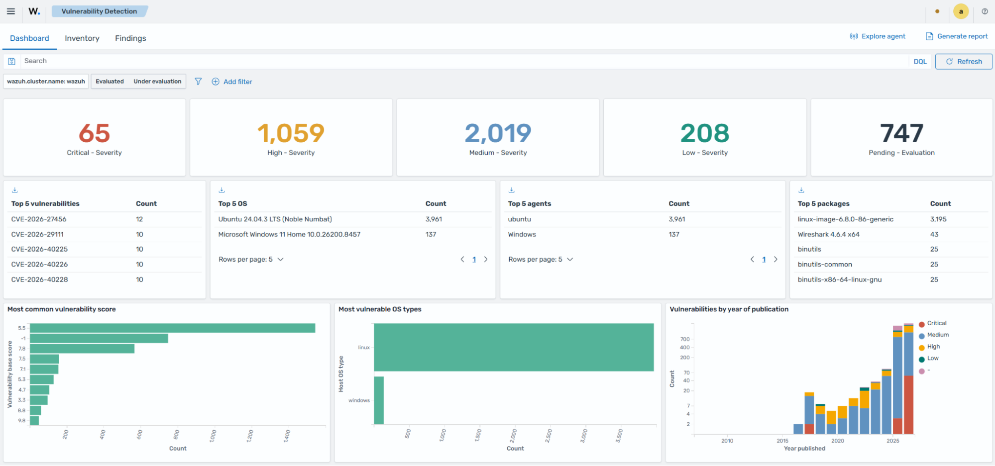 Vulnerability detection dashboard